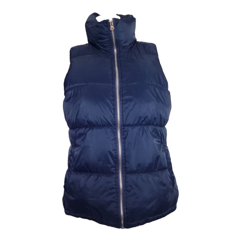 Old‎ Navy Puffer Vest Womens Size M Medium Solid Blue Full Zip Fleece Lined Cozy